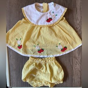Vintage 90s 2000s Y2K Baby Dress Bloomers Yellow Gingham Strawberry 12M